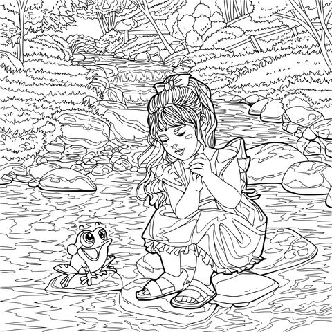 溪边的女孩与青蛙
