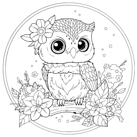 Cute Owl in the Flower丛