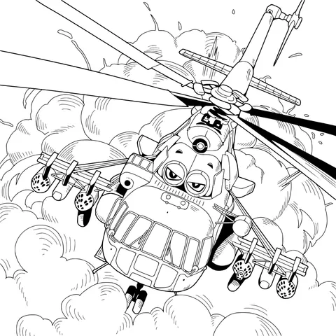 A flying armed helicopter