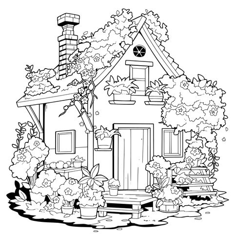 繁花环绕的小屋