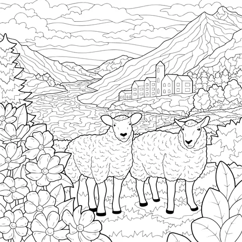 Two Sheep in a Mountain Flower - field