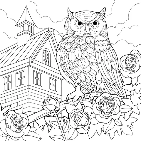 Owl and Cottage among Roses
