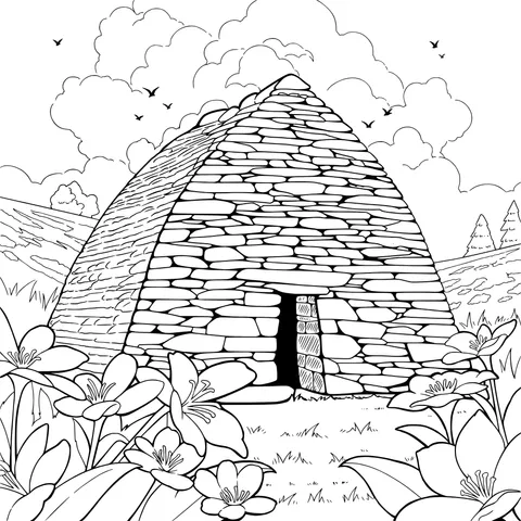 Stone - built Cottage Surrounded by Flowers