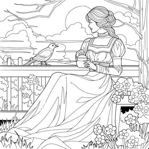 A Lady's Relaxing Time with a Bird