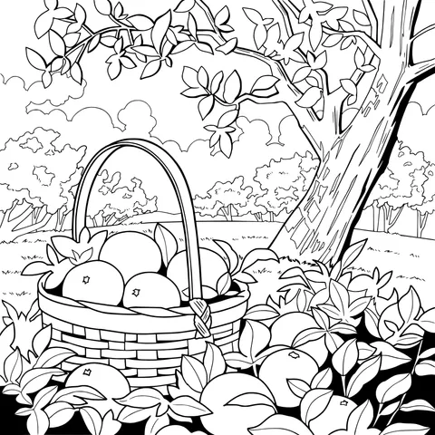 Basket of Oranges under the Tree