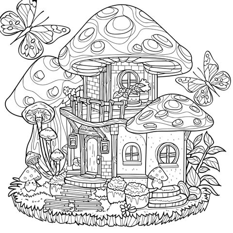 蘑菇小屋与蝴蝶