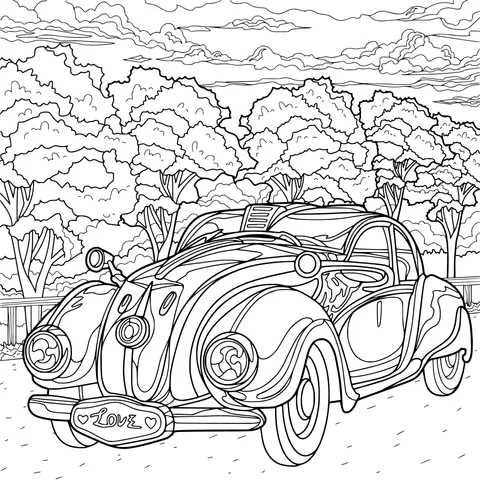 Vintage Car and Forest Scenery