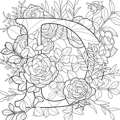 Floral - Decorated Letter D Coloring Page