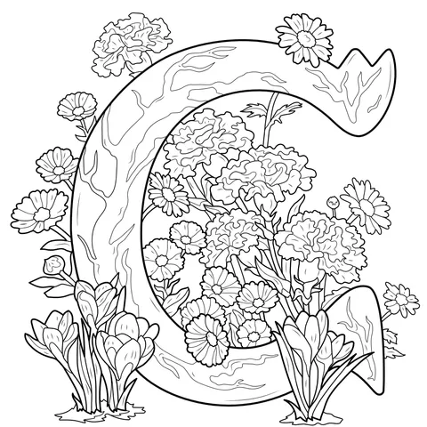 Letter C Decorated with Flowers