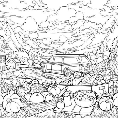 Harvest and Camper Van in the Mountains
