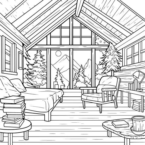 Bedroom view in a mountain cabin