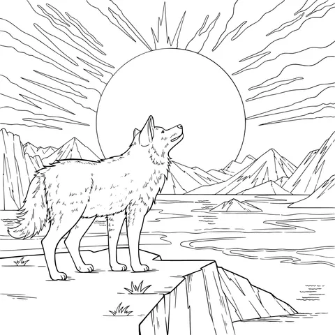 Wolf howling amidst magnificent sunset and mountains