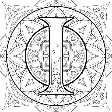 Decorative Letter I Mandala Pattern