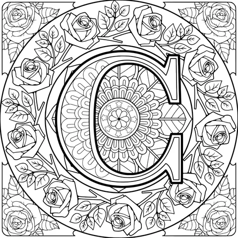 Letter C Surrounded by Flowers