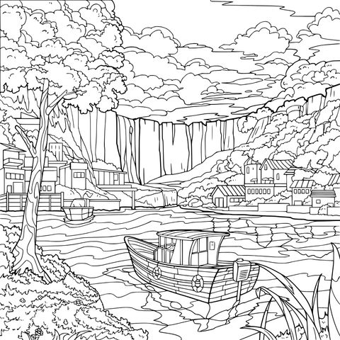河畔村落与瀑布美景