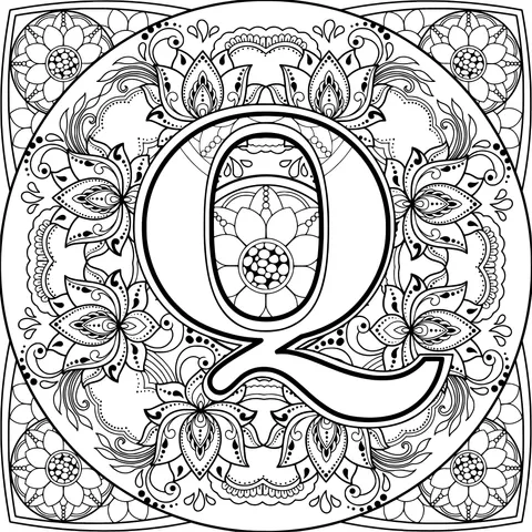 Ornamental Letter Q Mandala Pattern