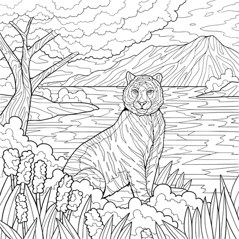 Tiger Resting by the Lake