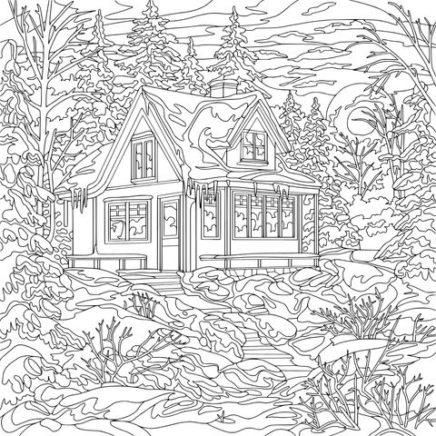 冬日雪林中的温馨小屋