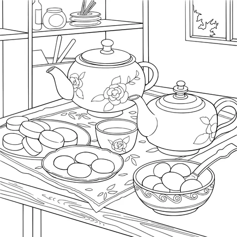 Cozy tea - set and snack arrangement