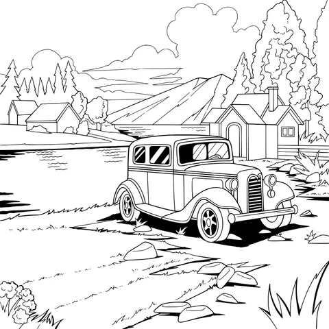 Vintage Car by the Lakeside