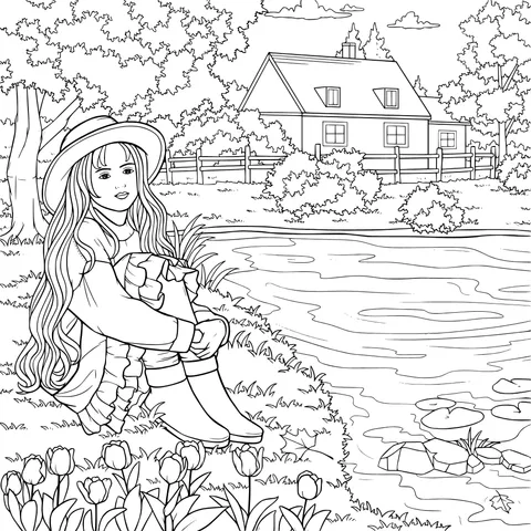 Girl by the Lake in Autumn