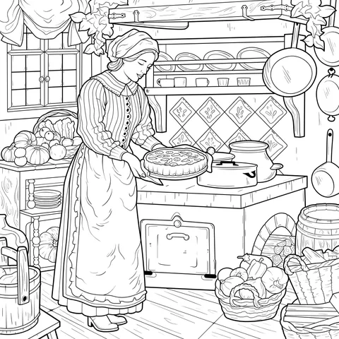 Lady making a pie in the kitchen