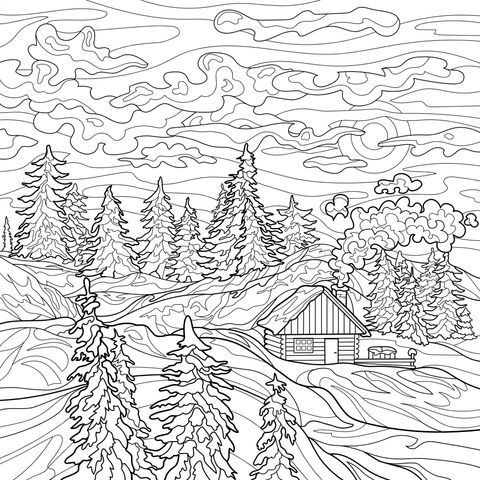 冬日山林中的小屋