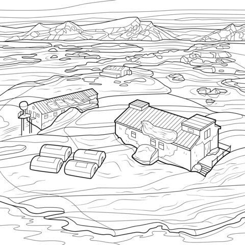 Polar Research Station - Themed Coloring Page