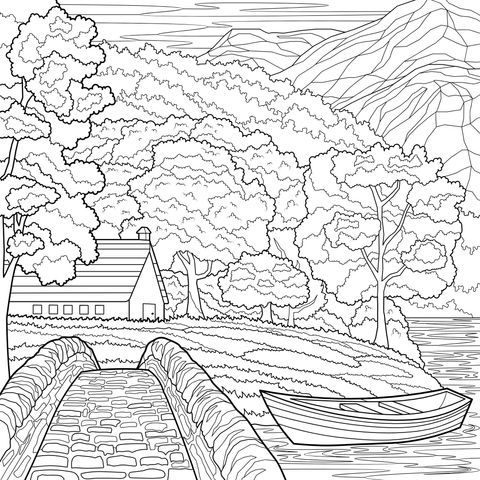 湖畔小屋美景