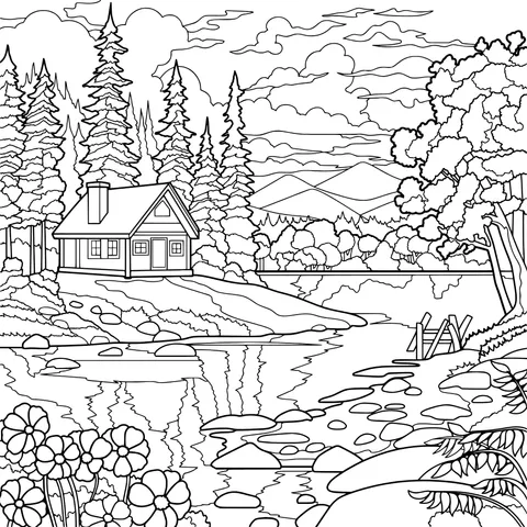 Autumn Scenery of a Lakeside Cottage