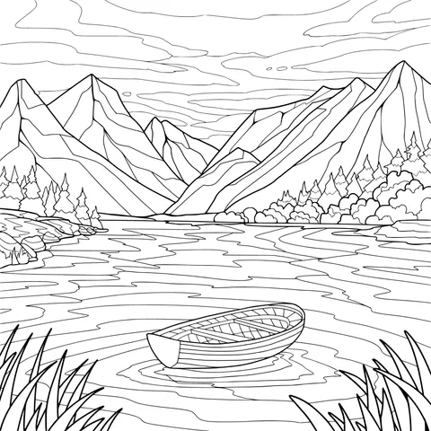 Lonely Boat by Mountain Lake