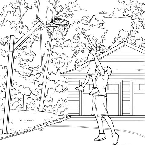 Father - daughter playing basketball in the backyard