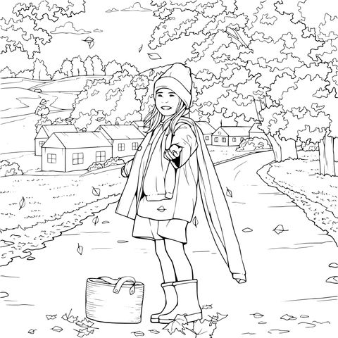 秋日小路上的女孩