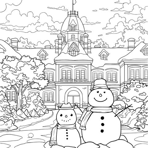 雪天校园前的雪人