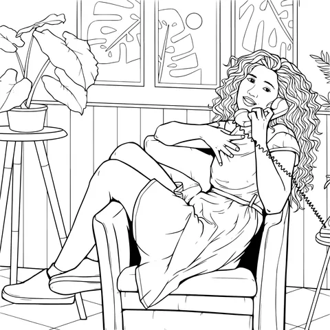 A lady making a phone - call while sitting on a chair
