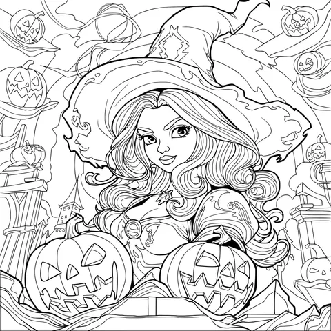 Halloween Witch and Jack - o'- lanterns