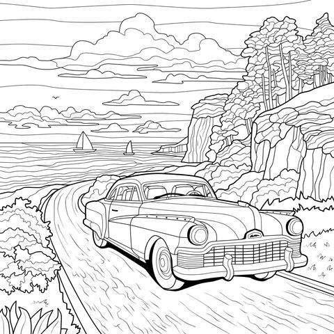 海滨公路上的复古汽车