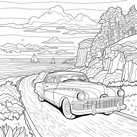 Vintage Car on the Seaside Road