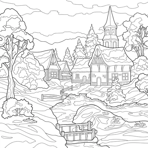Beautiful Winter Village Scene