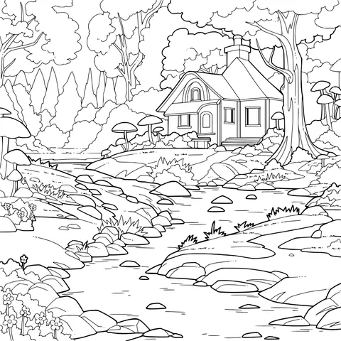 Cottage by the Stream in Autumn
