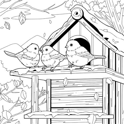 秋日鸟舍边的小鸟