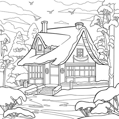 冬日雪中小屋