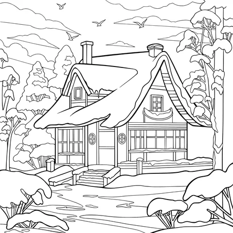 Small House in the Winter Snow