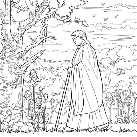An Old Woman Walking with a Cane