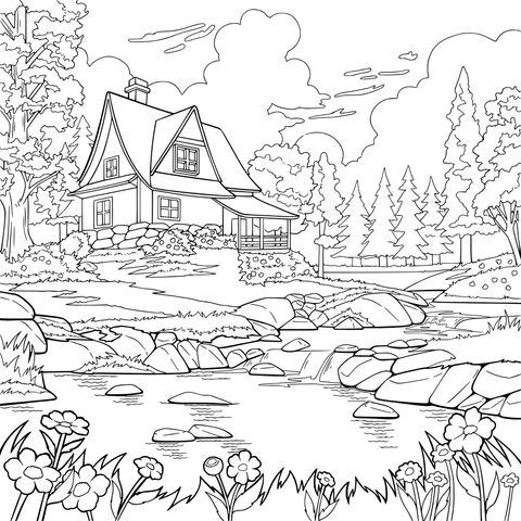 河畔小屋美景