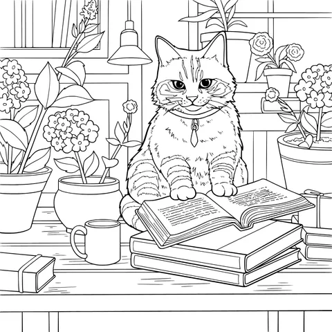 Cat reading a book