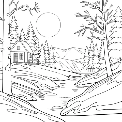 Lakeside Cabin at Winter Dusk