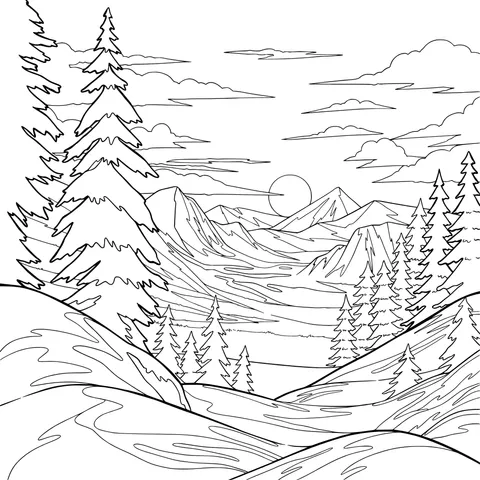 Beautiful Sunset in the Mountain Forest