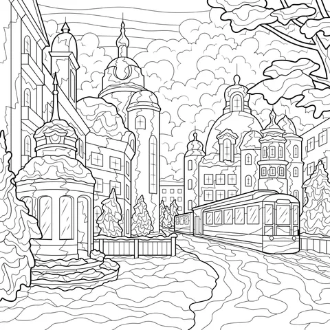 Winter City Tram Scenery