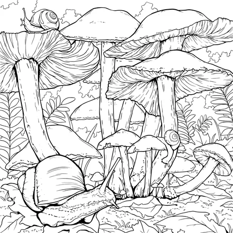 Snails and Mushrooms in the Forest
